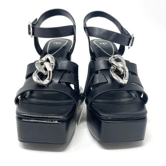 NEW Zara Black Chain Detail Chunky High Heel Platform Sandals Size 38 - Picture 6 of 10